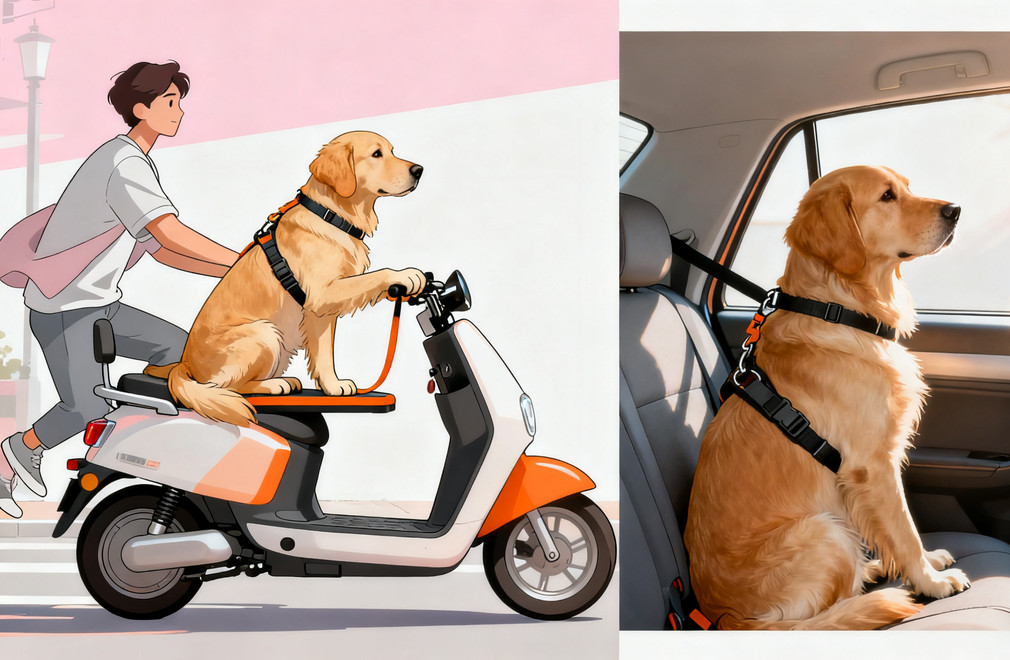 狗狗乘车训练,狗狗坐电动车训练,狗狗安全出行,宠物乘车安全