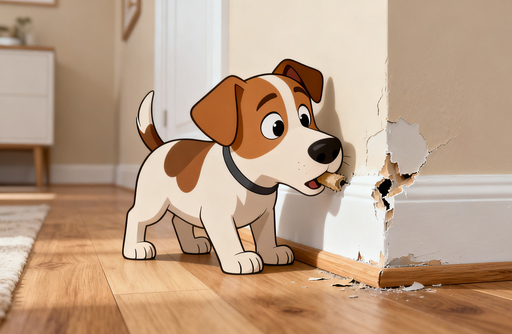 狗狗啃墙角,狗狗行为纠正,宠物训练,啃墙角原因