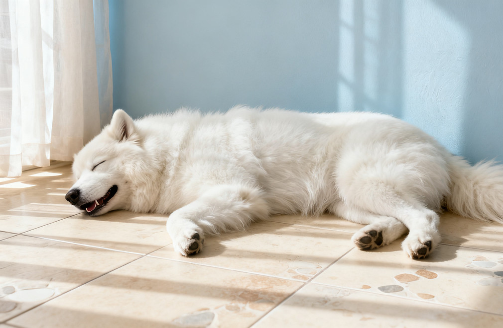 狗狗睡地板,狗狗行为,宠物习惯,犬类睡眠