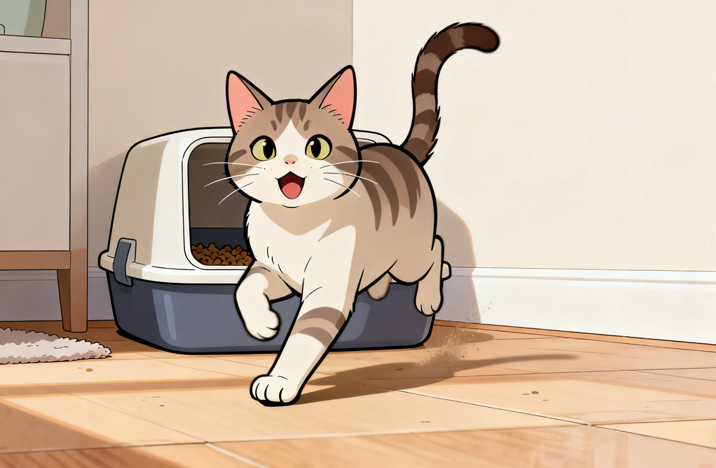 《猫咪上完厕所后疯跑是什么意思?》 猫咪上完厕所疯跑,猫咪行为,猫咪习性,猫咪异常行为