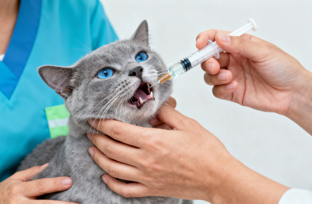 《如何给猫咪喂液体药?》 给猫咪喂药,液体药喂法,猫咪喂药技巧,宠物喂药方法