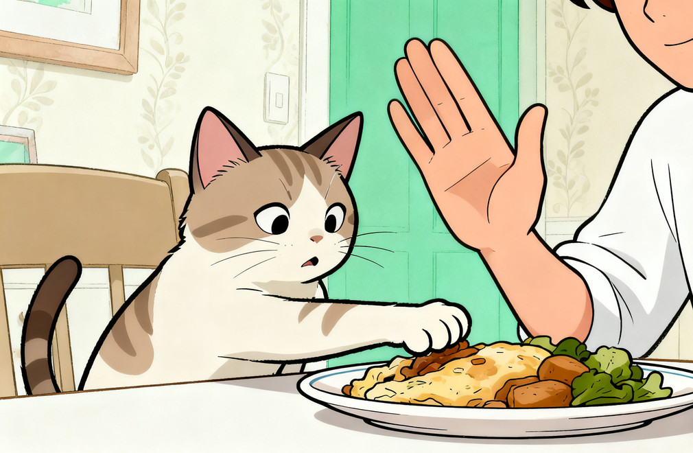 猫咪偷吃人类食物怎么办?如何制止? 猫咪偷吃食物,制止方法,猫咪行为纠正