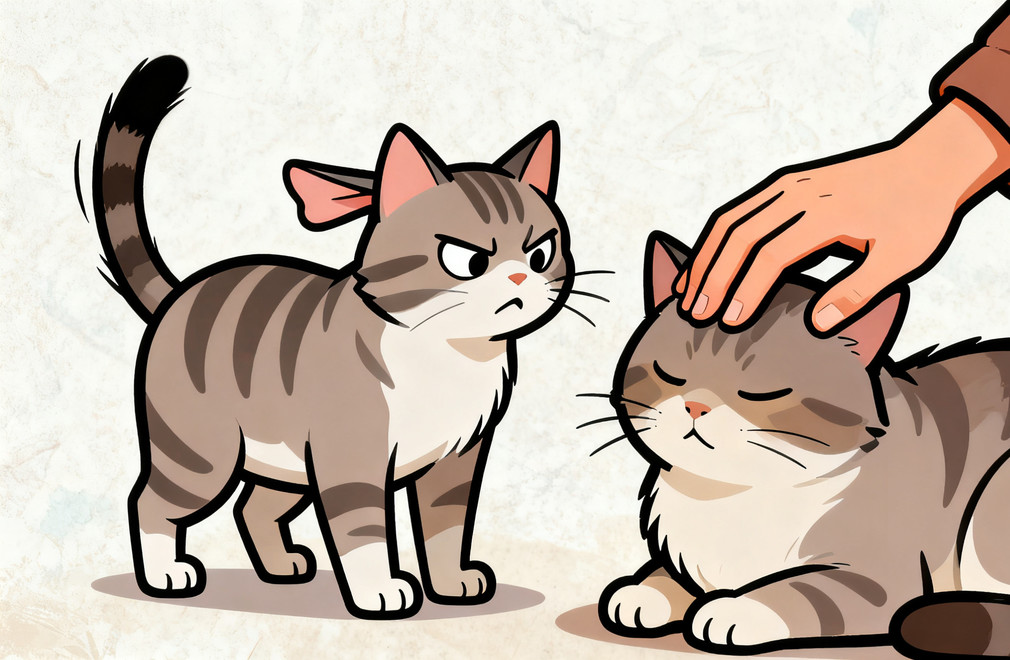 猫咪嫉妒的表现有哪些?看到主人摸别的猫就生气。 猫咪嫉妒,嫉妒表现,主人摸猫,猫咪生气