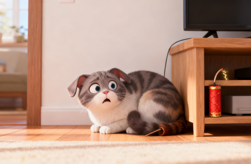 猫咪怕打雷,猫咪怕鞭炮,猫咪应激反应,宠物情绪安抚