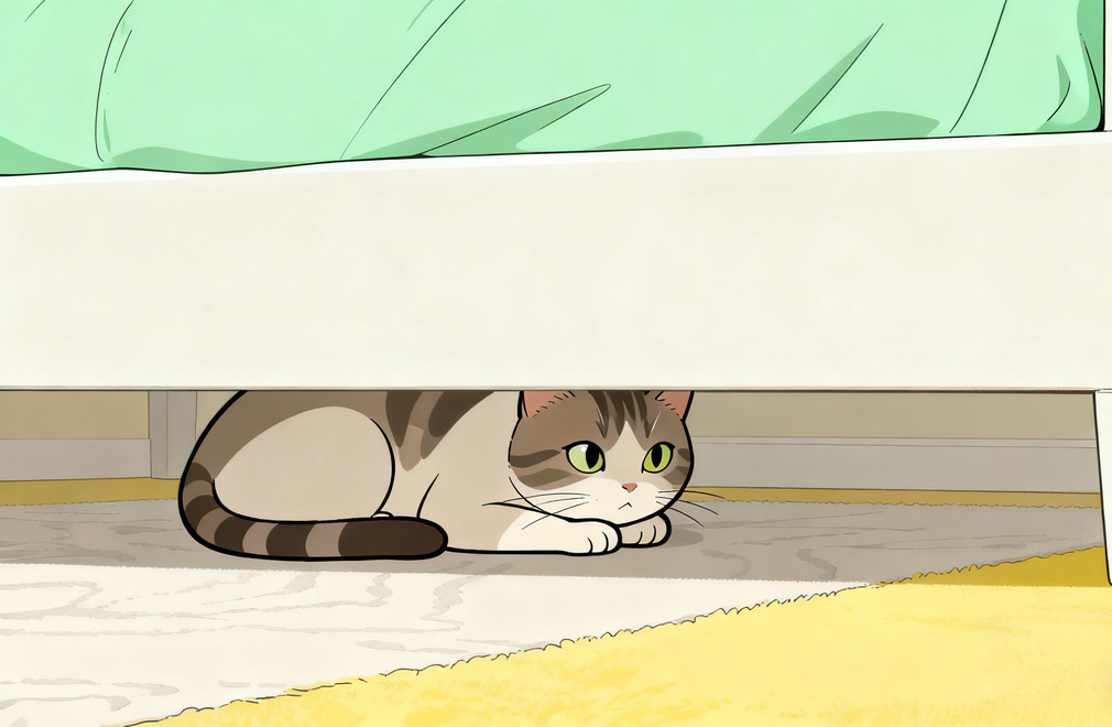 猫咪躲床底,猫咪躲沙发底,猫咪行为原因,猫咪躲藏原因