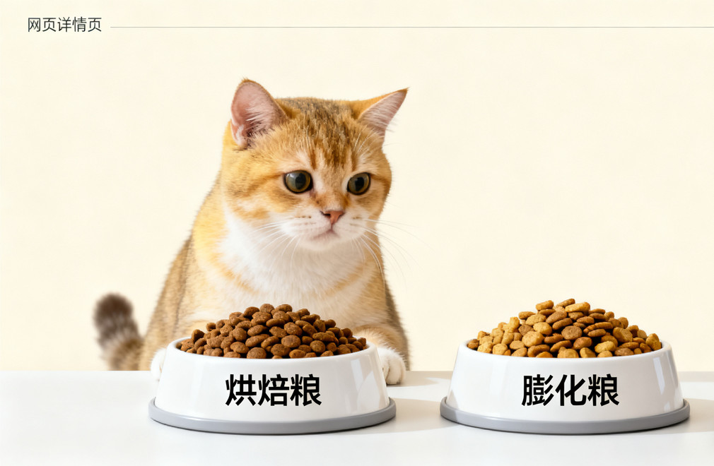 烘焙粮,膨化粮,猫咪,猫粮对比