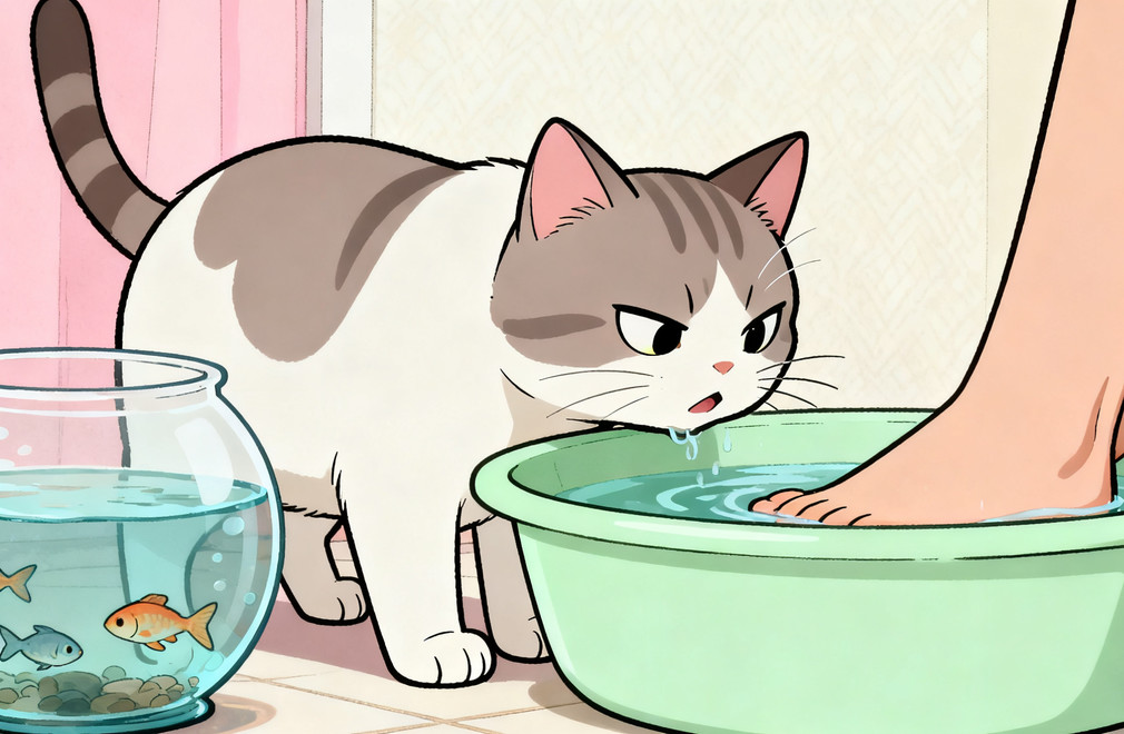 猫咪,偷喝洗脚水,偷喝鱼缸水,异食癖